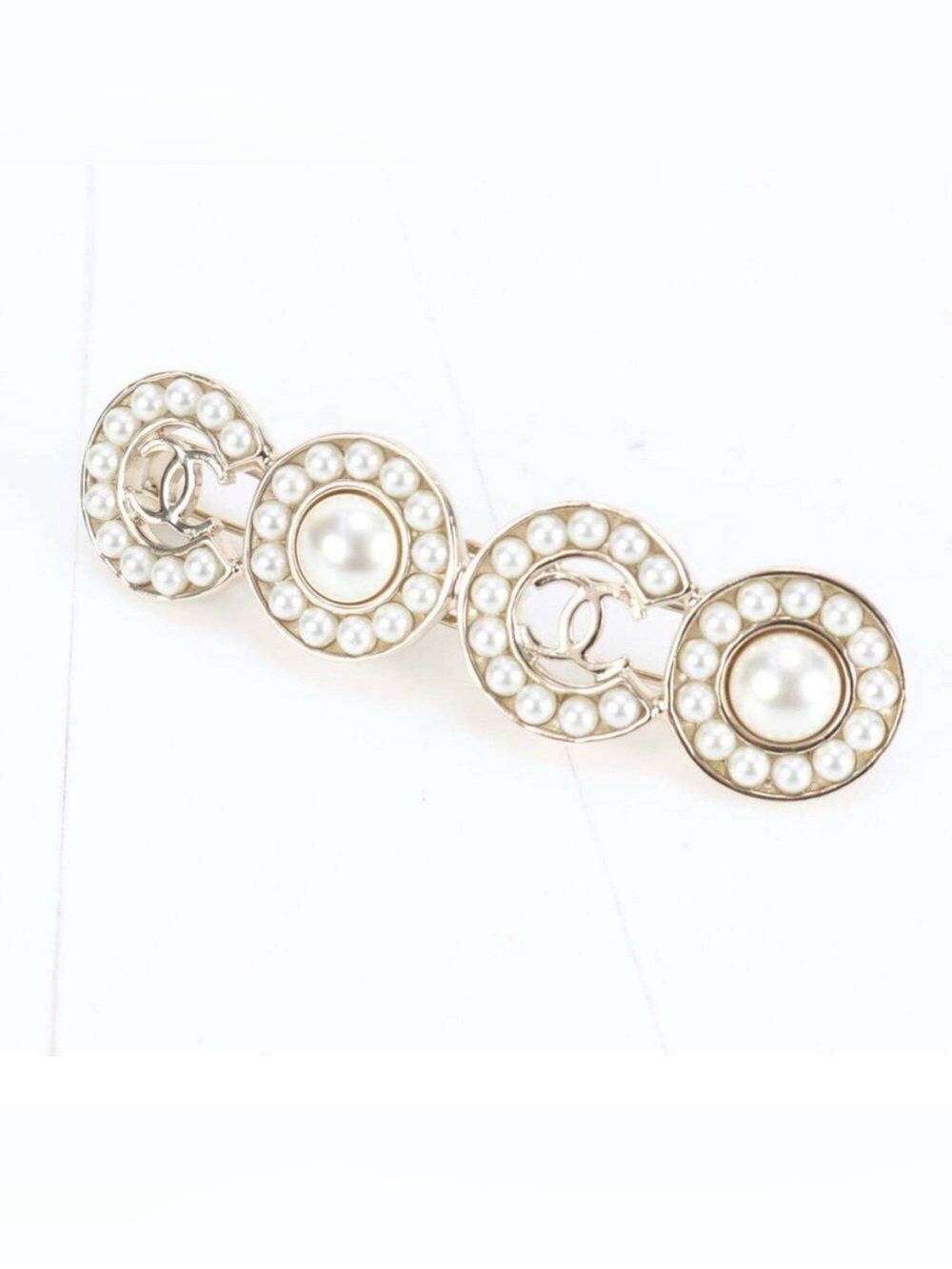 Double C Pearl Gold - Tone Hair Barrette